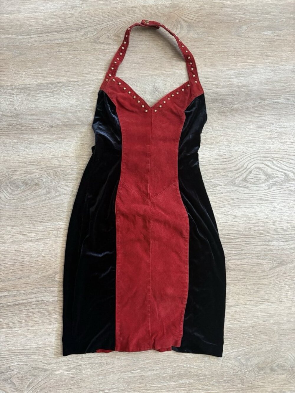 Vintage Wilson’s Colorblock Leather Halter Cutout Mini Dress Y2K Medium